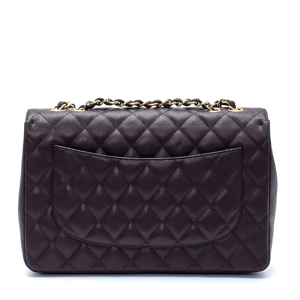Chanel - Dark Brown Caviar Leather Quilted Single Jumbo Flap Bag